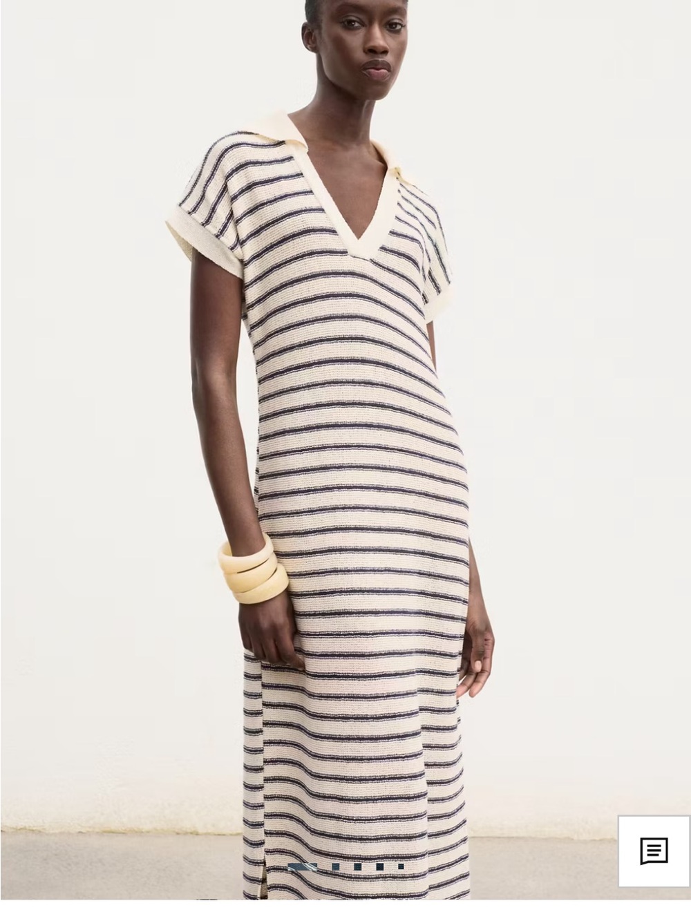 Mango Striped V-Neck Light Sweater Dress in Cream and Navy Size 4 Runs Larger